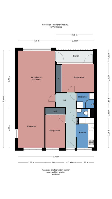 Plattegrond: Groen van Prinstererstraat 107, Wageningen