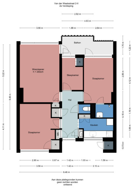 Plattegrond: Van der Waalsstraat 2II, Wageningen