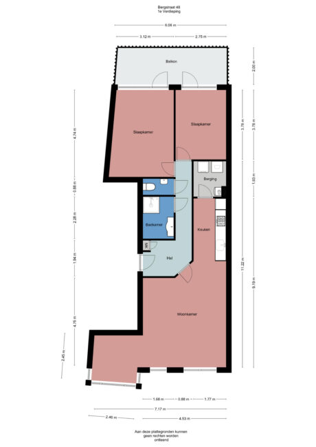Plattegrond: Bergstraat 48, Wageningen