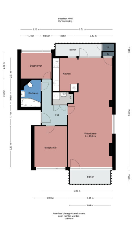 Plattegrond: Boeslaan 49II, Wageningen
