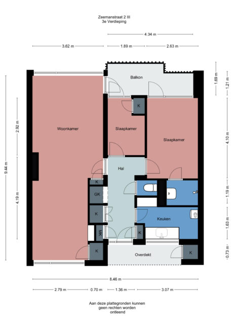 Plattegrond: Zeemanstraat 2III, Wageningen
